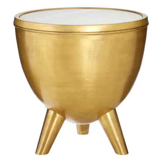CREST BRASS FINISH WHITE MARBLE TOP TABLE by Perfected