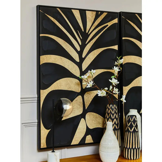 ASTRATTO CANVAS BLACK LEAF DESIGN WALL ART by Fifty Five South, 123cm x 83cm