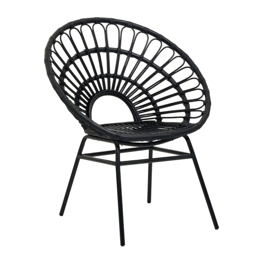 JAVA BLACK RATTAN FLARED BACK CHAIR by Fifty Five South
