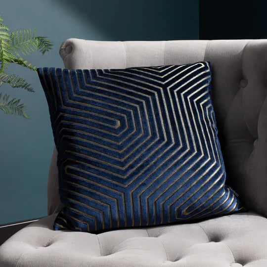 Paoletti Evoke Cut Velvet Cushion Navy Room Perfected