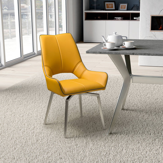 Mako Swivel Leather Effect Yellow Dining Chair