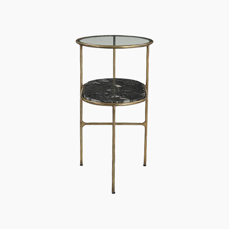 Astral Sculptured End Table, marble, iron & glass