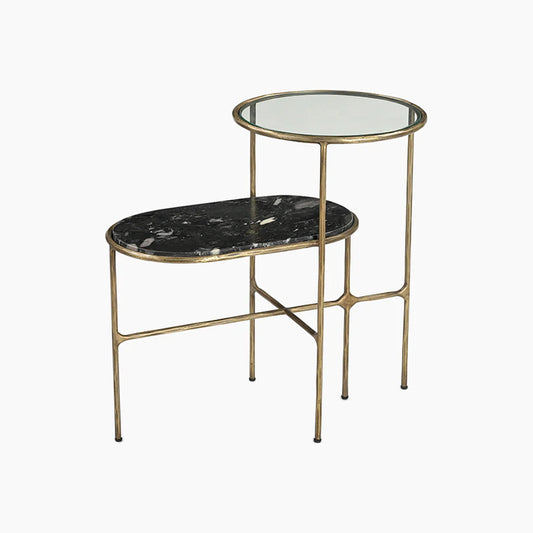 Astral Sculptured End Table, marble, iron & glass