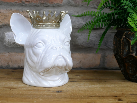 Ornamental Frenchie Statue With Crown