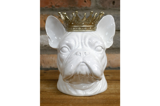 Ornamental Frenchie Statue With Crown