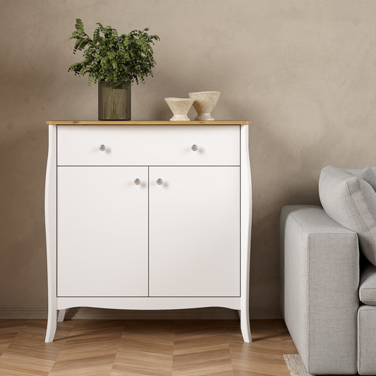 Baroque Sideboard 2 Doors 1 Drawer in Pure White Iced Coffee Lacquer