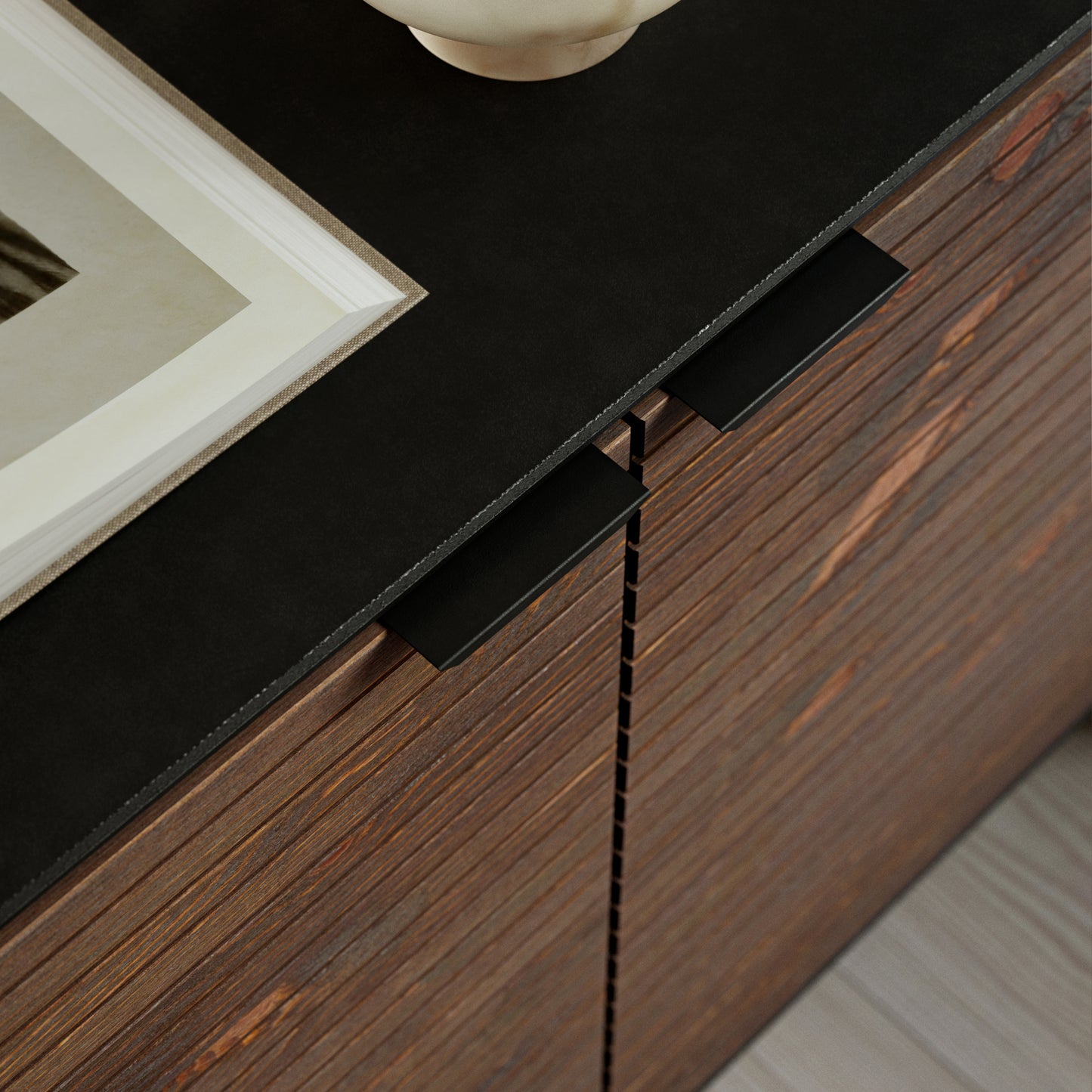 Soma TV Table 3 Doors in Granulated Black Brushed Espresso