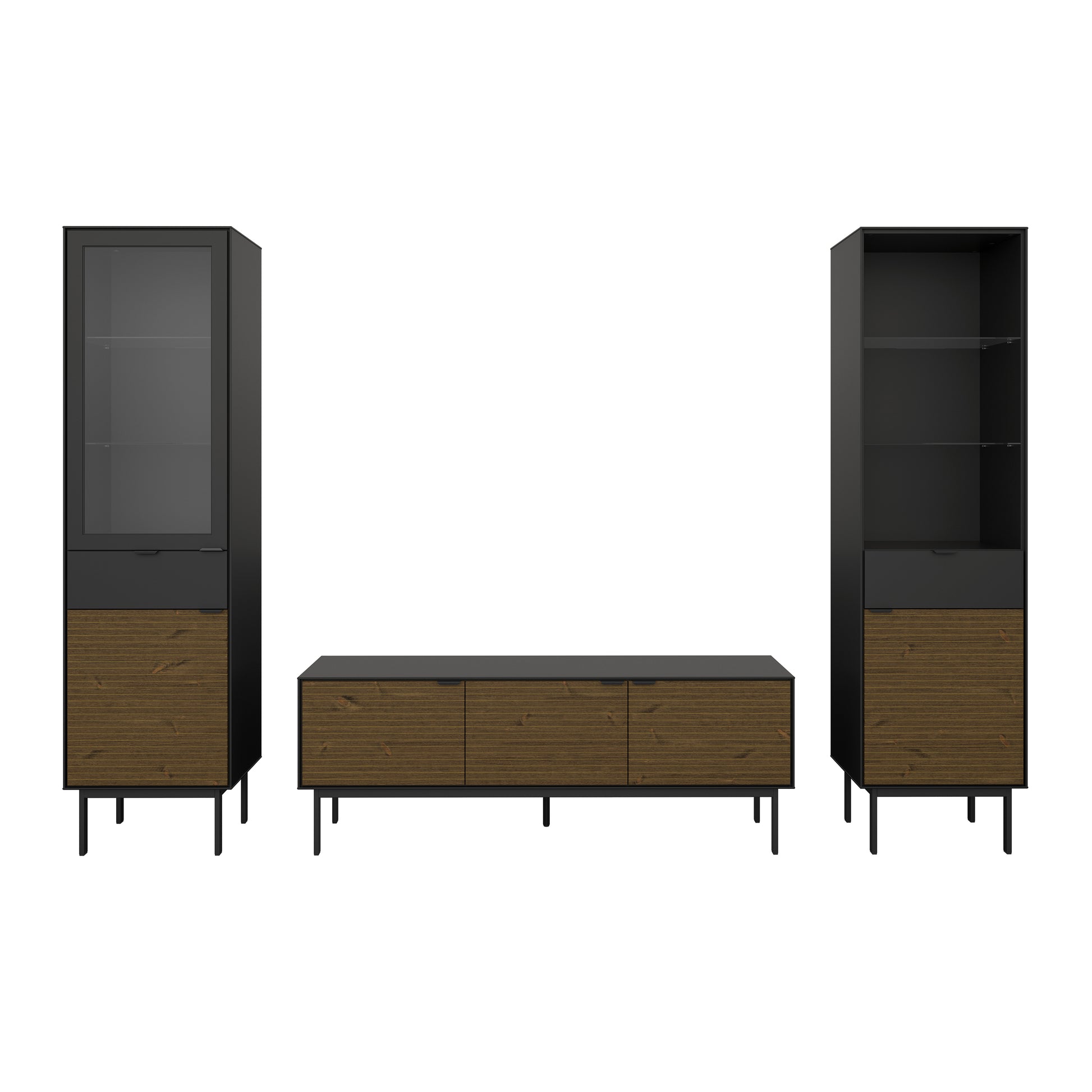 Soma TV Table 3 Doors in Granulated Black Brushed Espresso