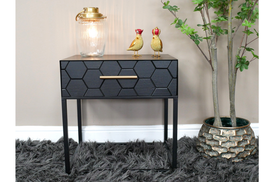 Black Hex Bedside Cabinet