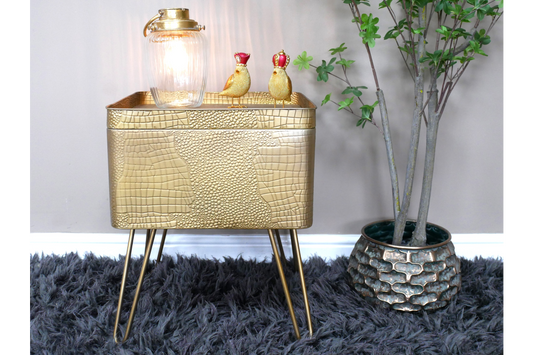 Textured Gold Metal Side/End Table With Storage