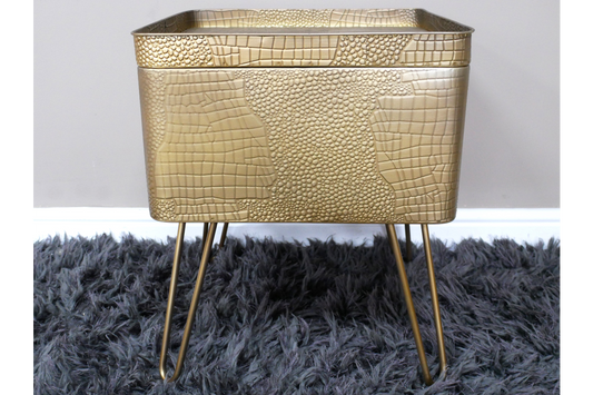 Textured Gold Metal Side/End Table With Storage