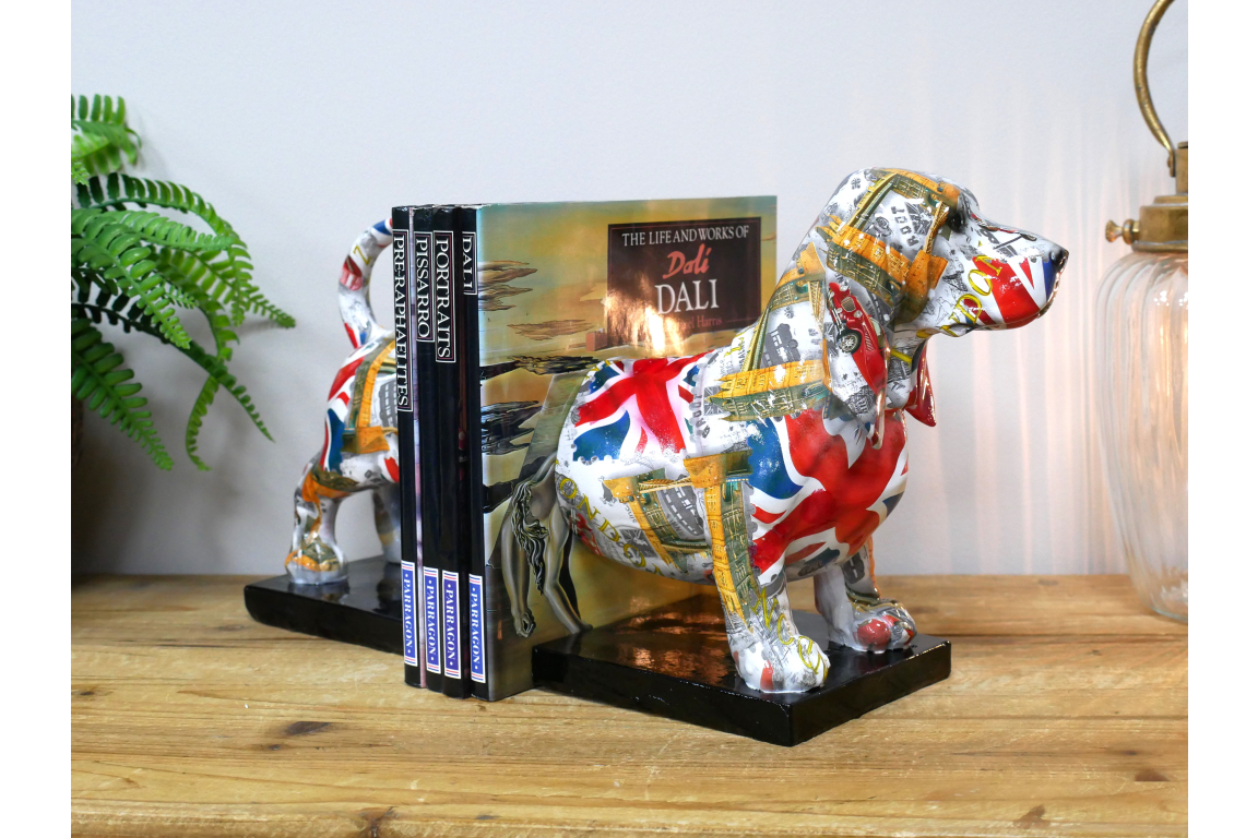 British Print Sausage Dog Bookends