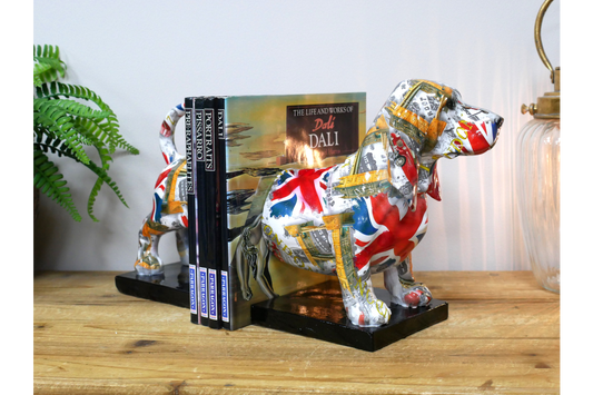 British Print Sausage Dog Bookends