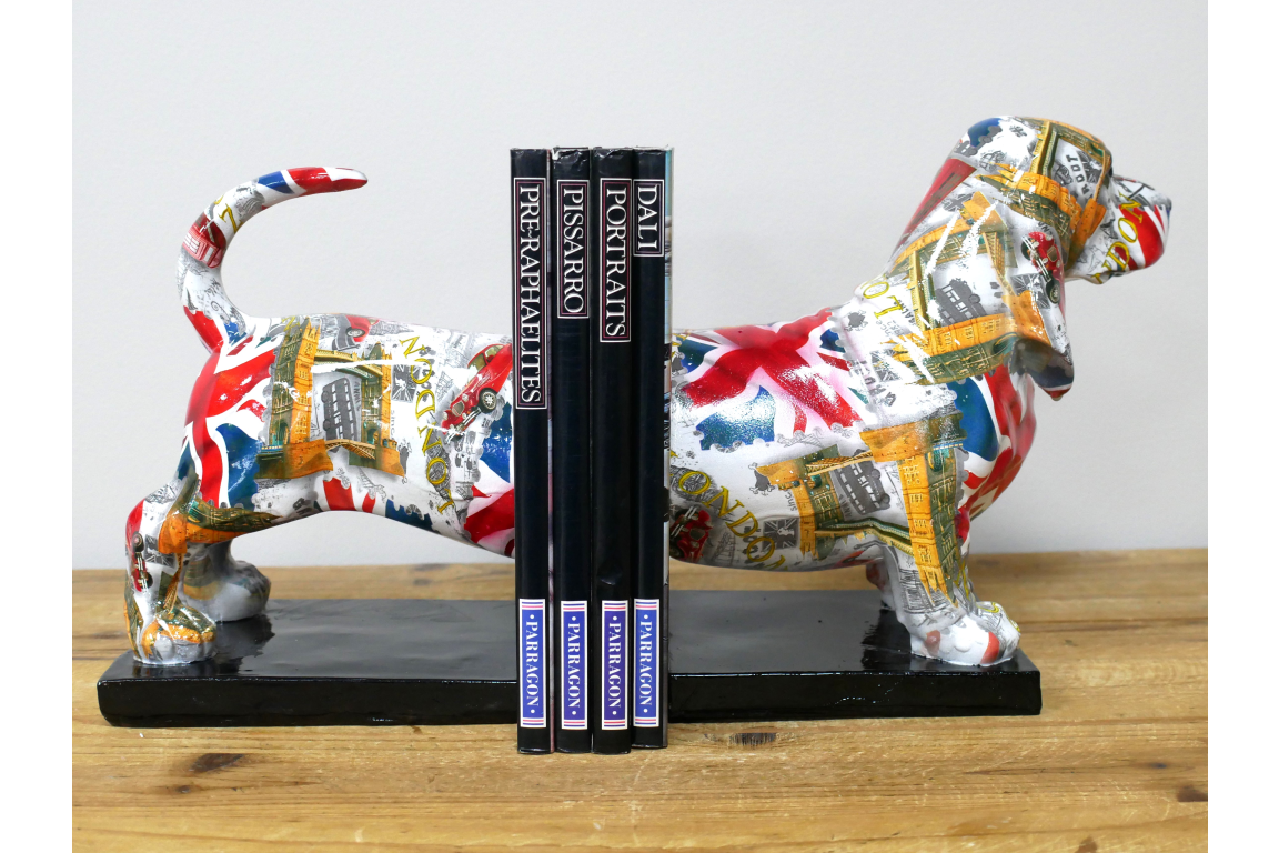 British Print Sausage Dog Bookends