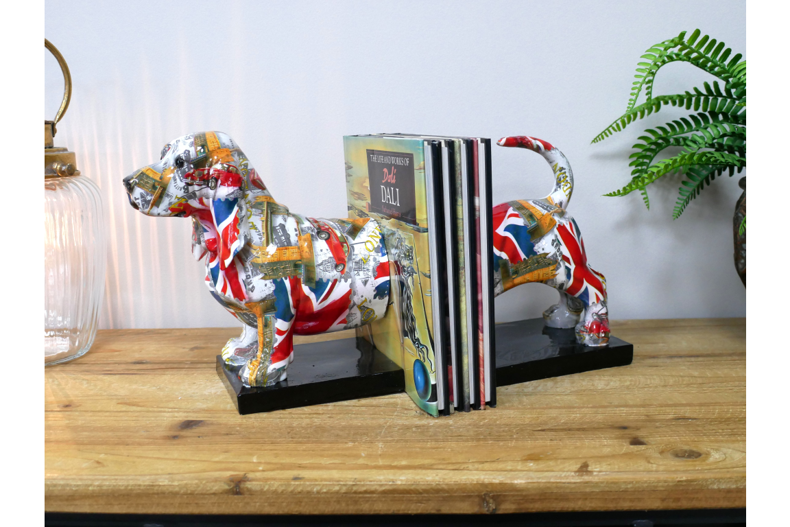 British Print Sausage Dog Bookends