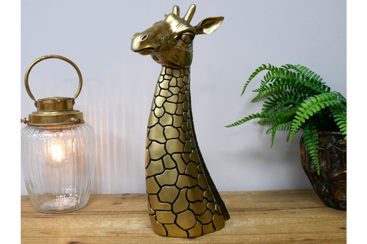 Large Gold and Black Giraffe Bust Sculpture