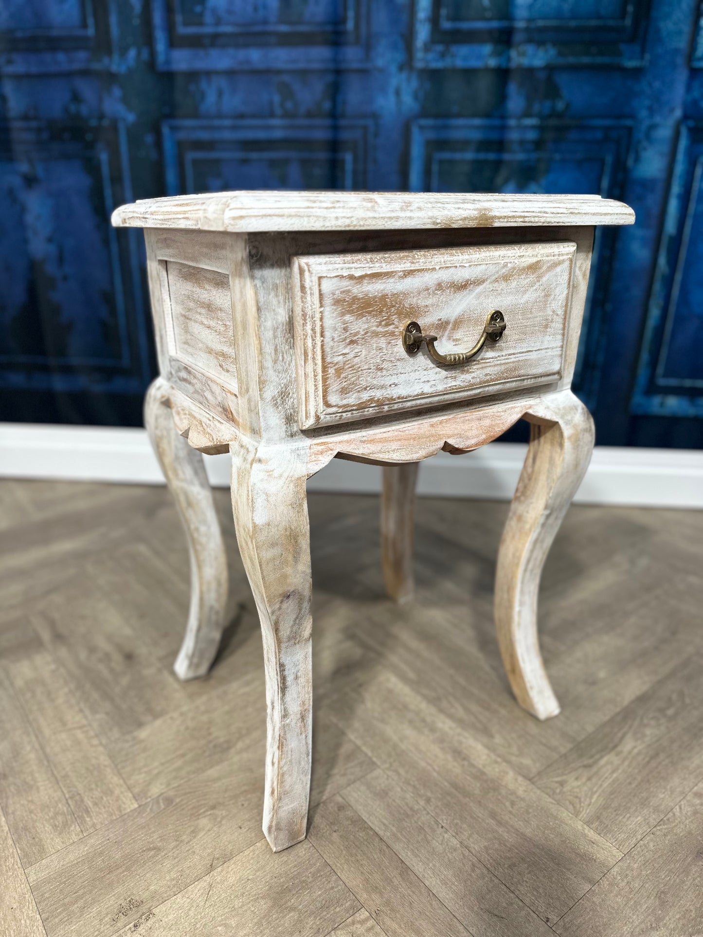 French Shabby Chic White-wash Wooden Side Table