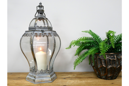 A Large Metal & Glass Candle Lantern