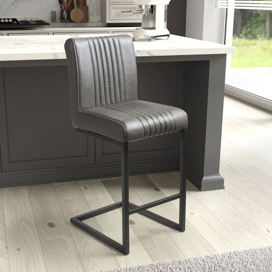 Archer Cantilever Leather Effect Grey Bar Chair