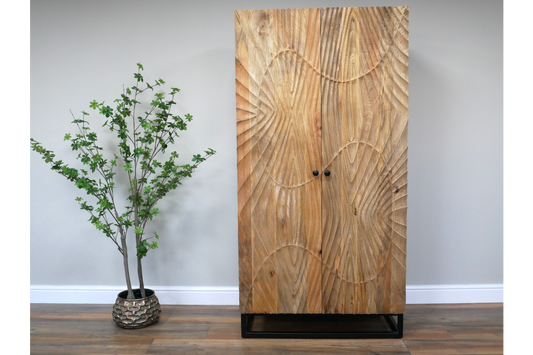 Large Carved Natural Mango Wood Cabinet