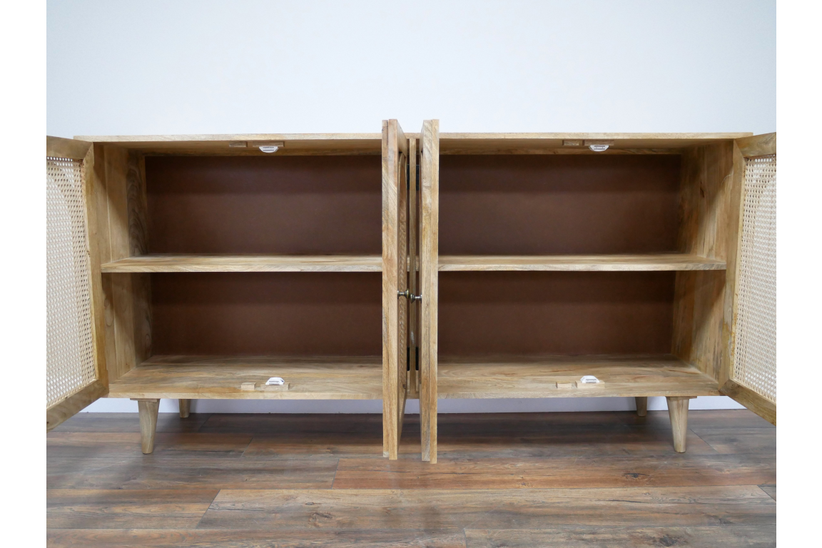 Large Rattan and Acacia Wood Solid Sideboard