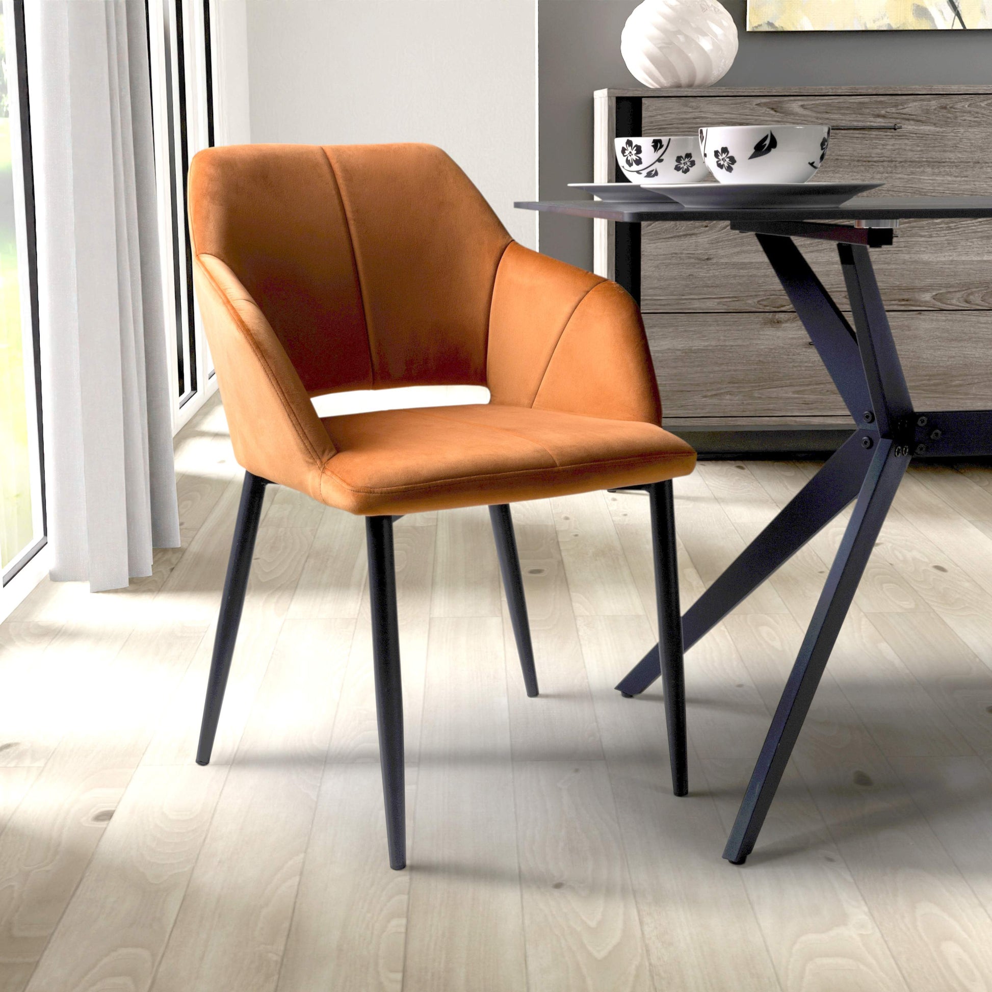 Nero Brushed Velvet Burnt Orange Dining Chair