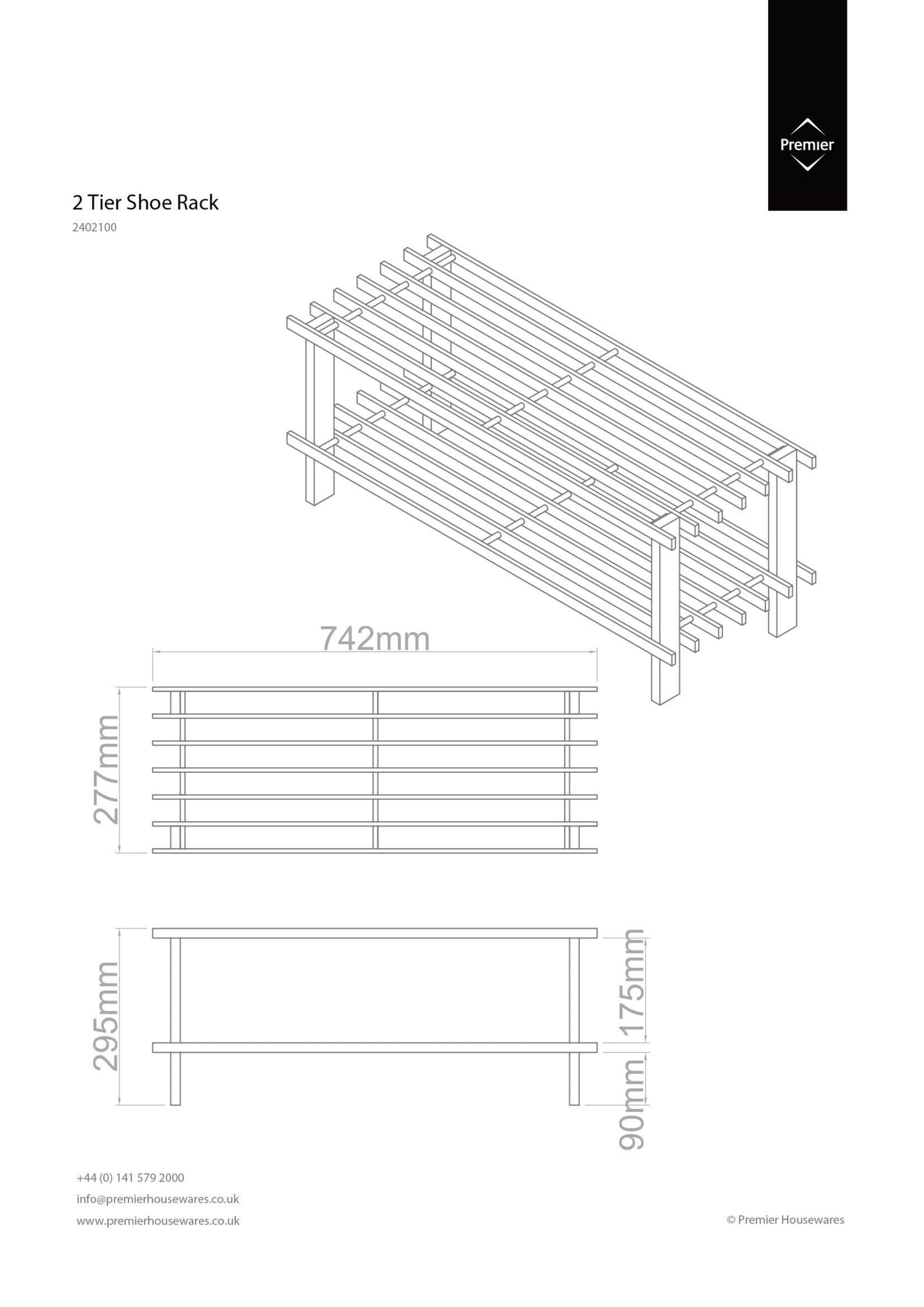 Parker Dark Cedar Wood 2 Tier Shoe Rack