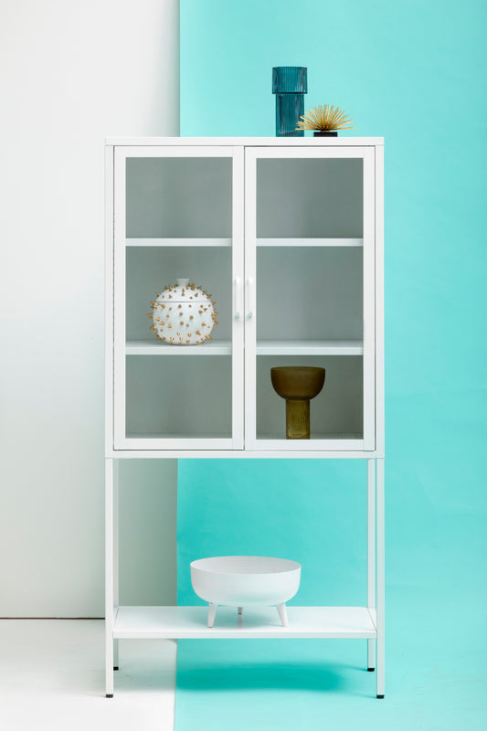 Acier Two Door White Metal Cabinet