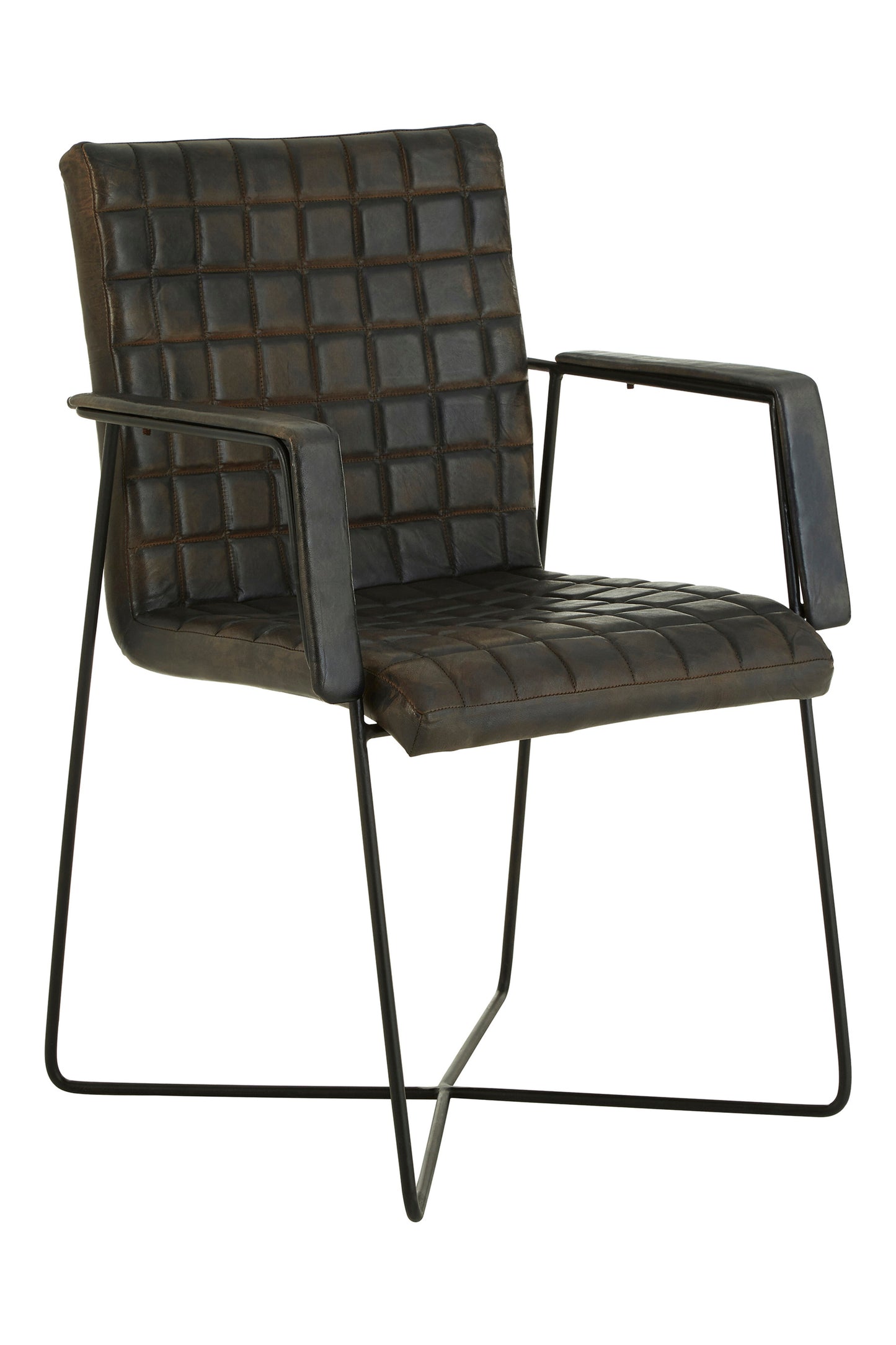 Buffalo Iron And Grey Leather Weave Chair