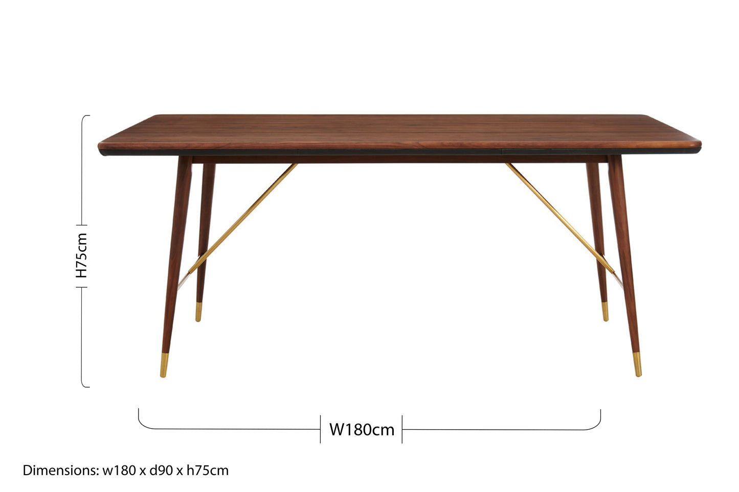 Kenso Walnut Wood And Brass Finish Dining Table