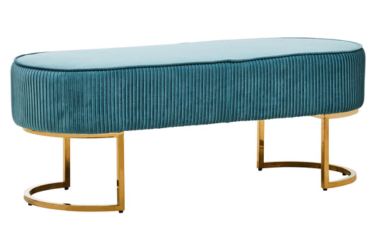 Zamora Green Velvet Ottoman Bench With Gold Finish Legs