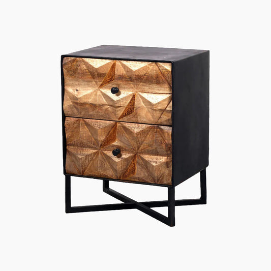 Diamond Two Drawer Side Table In Mango Wood and Metal