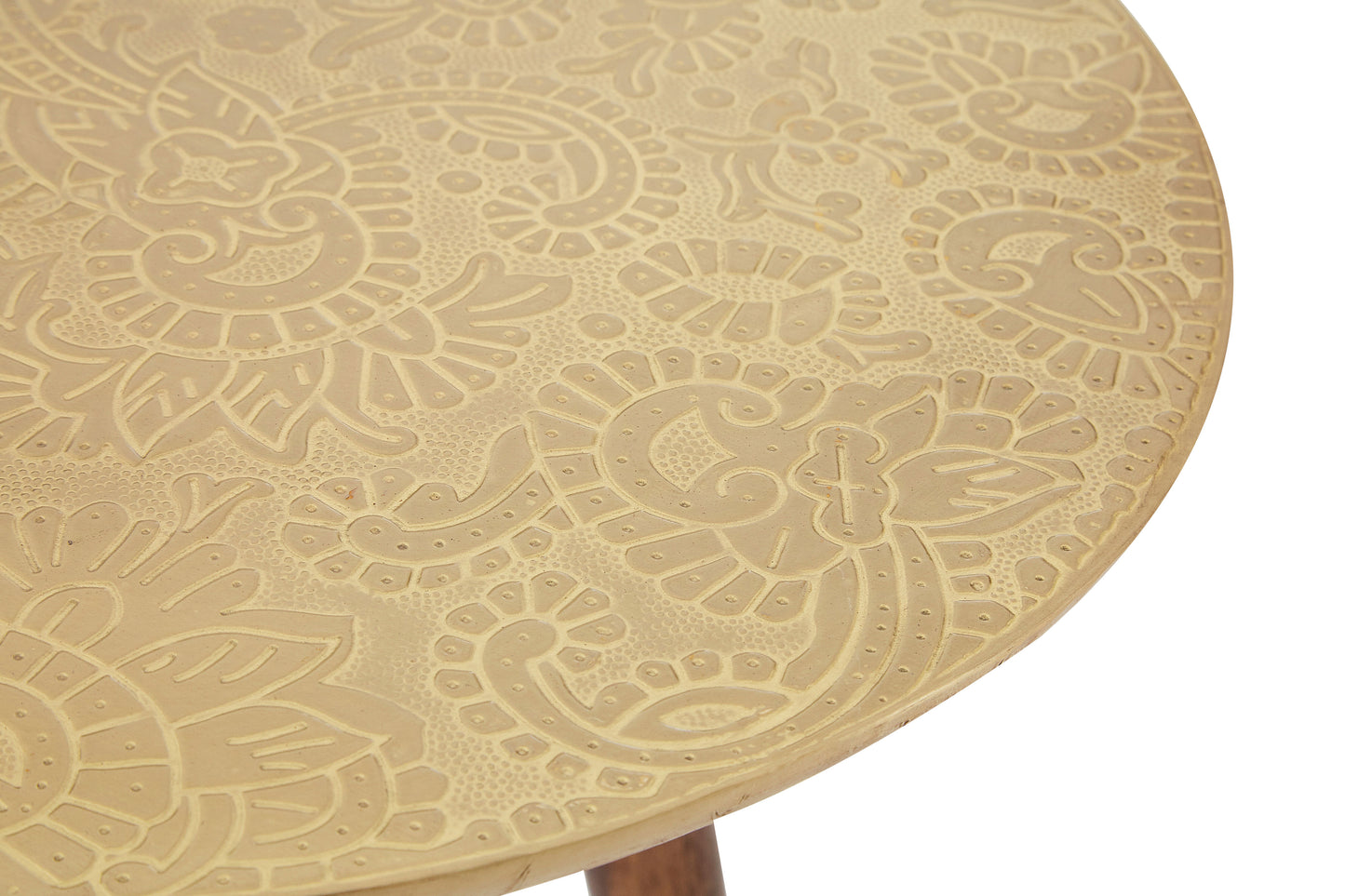 Boho Gold Finish Carved Metal Top Side Table