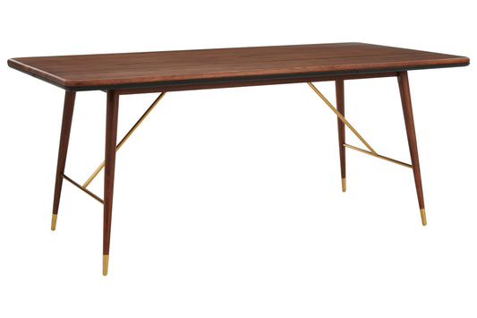 Kenso Walnut Wood And Brass Finish Dining Table