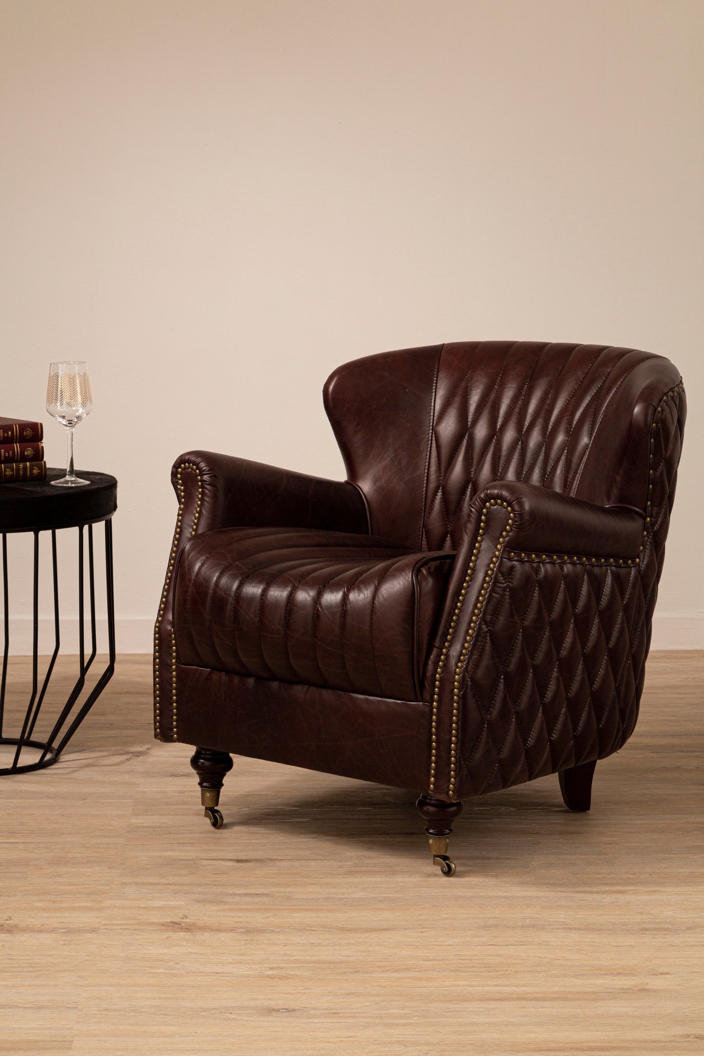 Victor Coffee Leather Winged Armchair