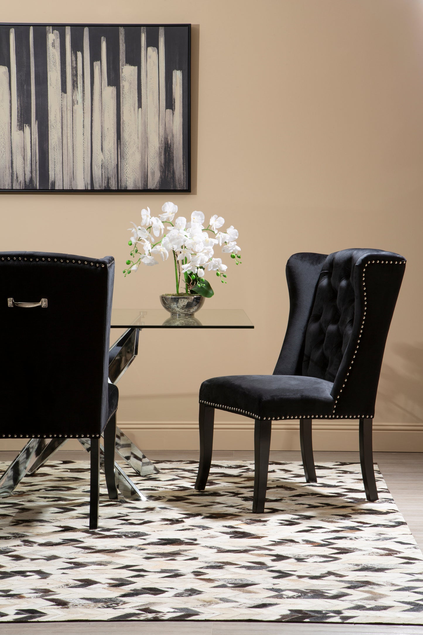 Kensington Townhouse Black Velvet Dining Chair with Dark Legs