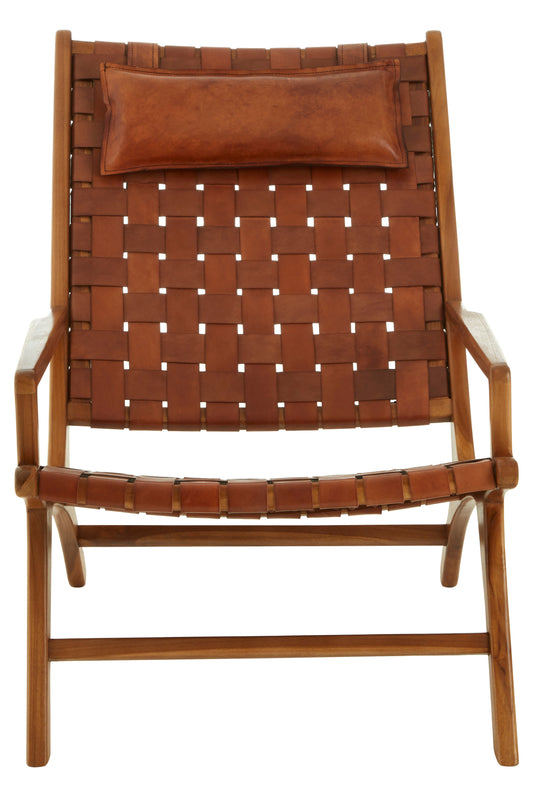 Kendari Teak Wood And Leather Chair