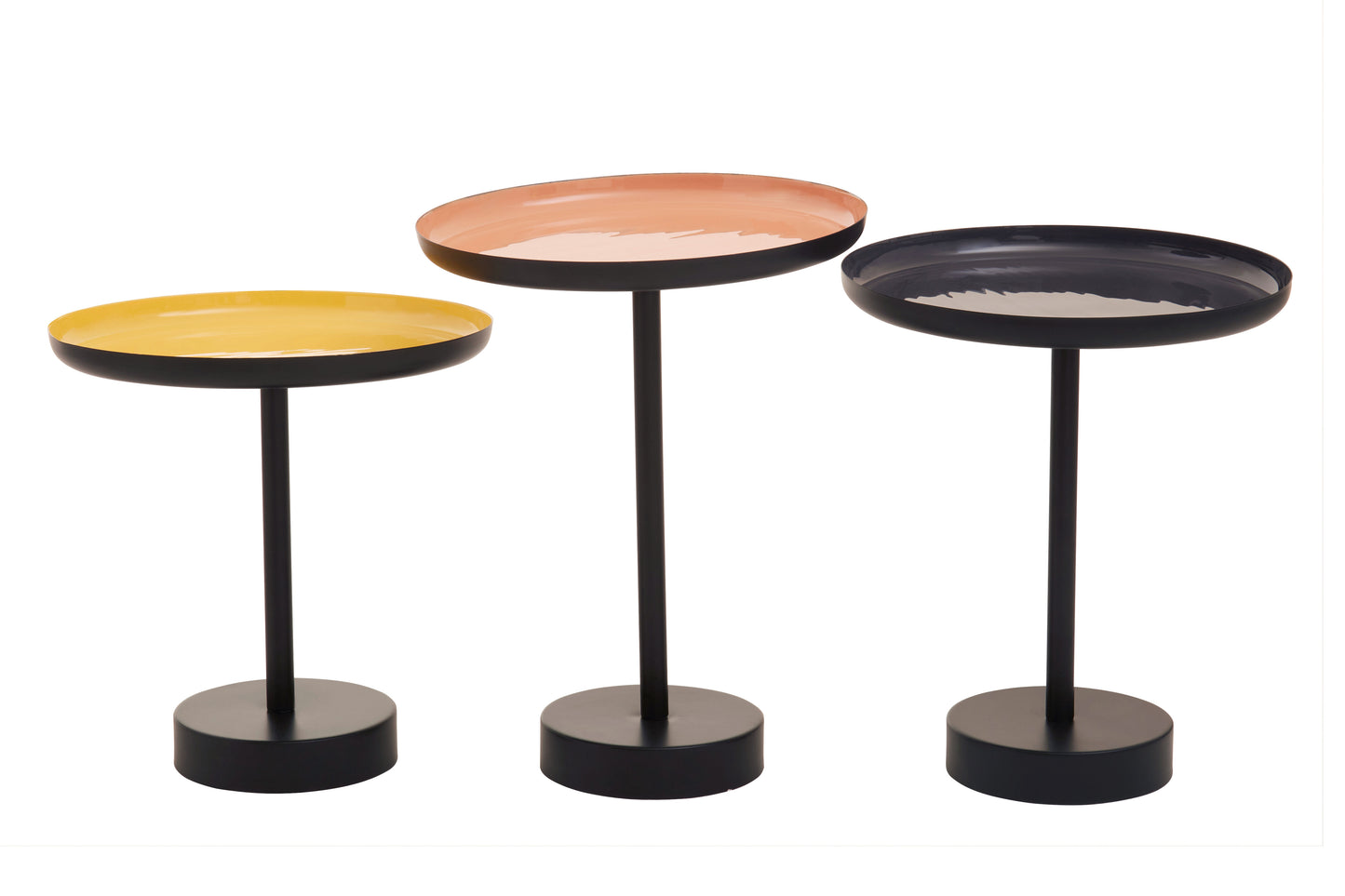 Amira Set Of Three Gold And Black Tray Tables.