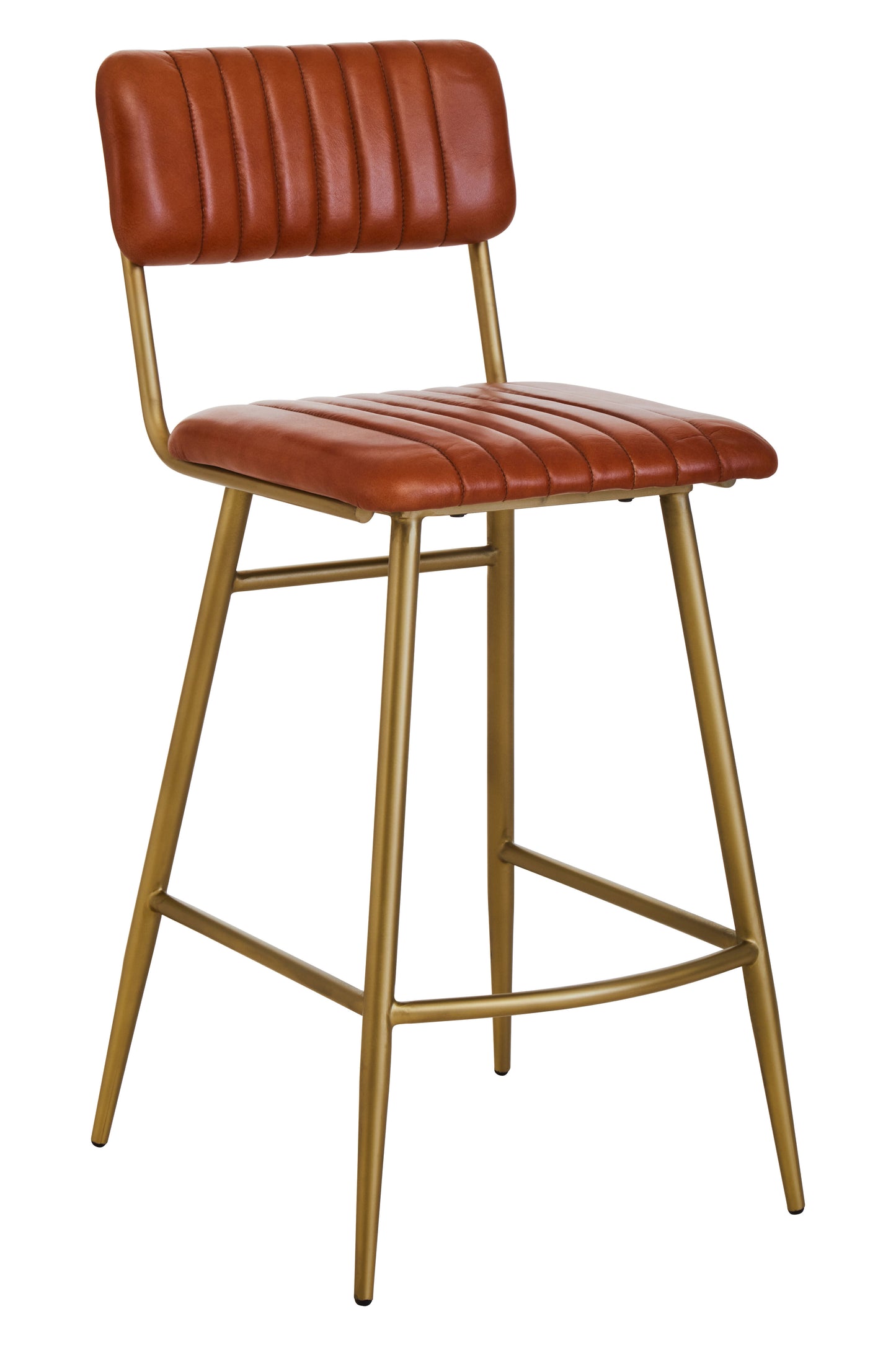 Buffalo Tan Leather Bar Chair With Gold Finish Frame