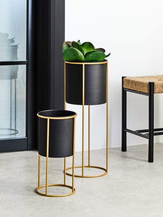 Trosa Large Black And Gold Floor Standing Planter