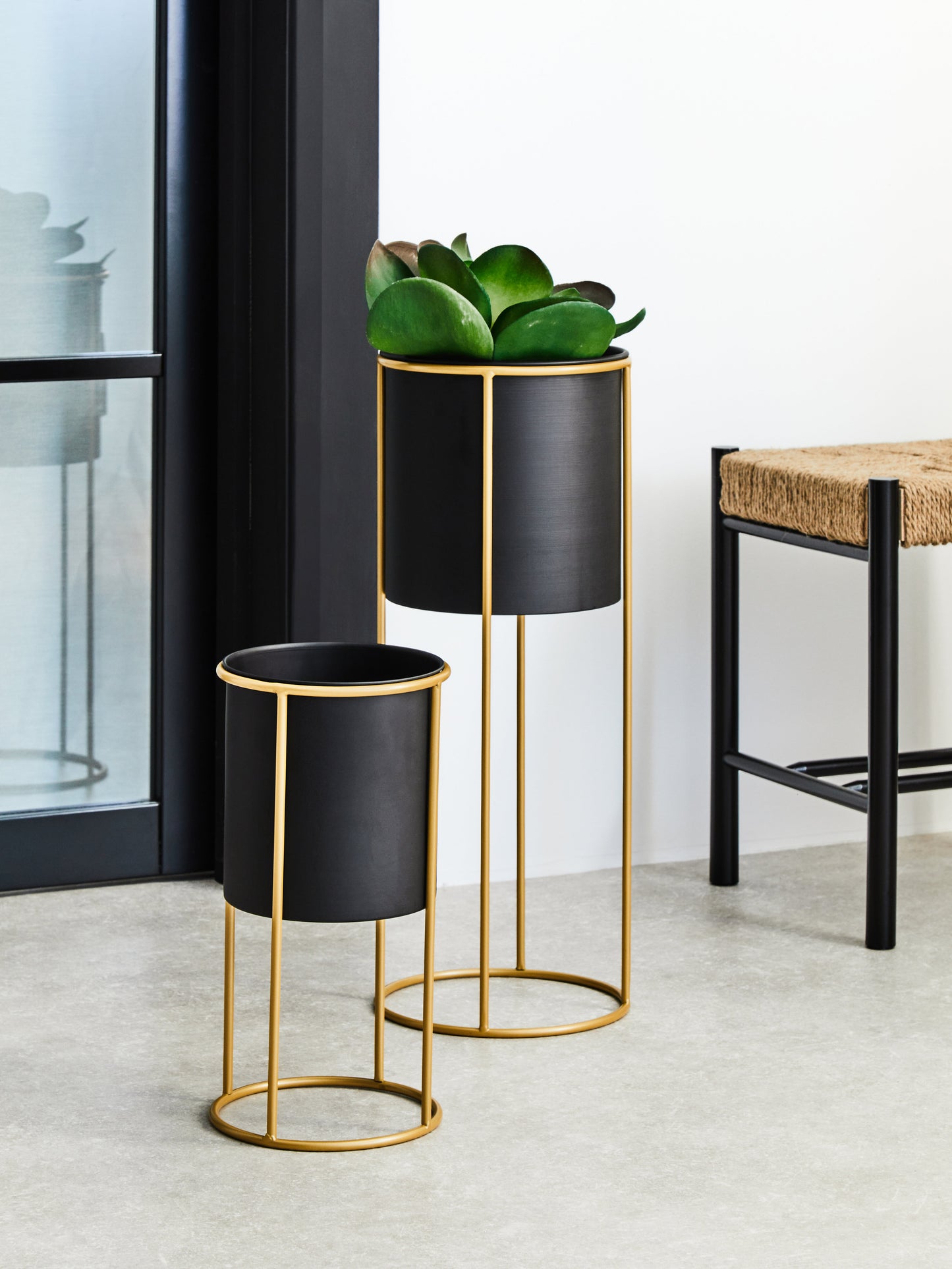 Trosa Small Black And Gold Floor Standing Planter