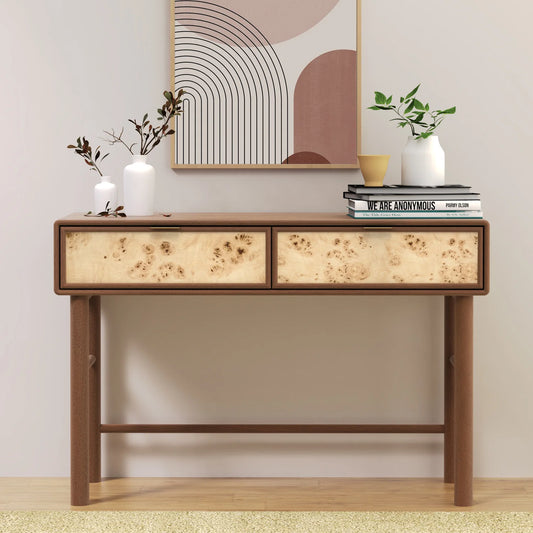 Urban Burl Two Drawer Console Table, Walnut