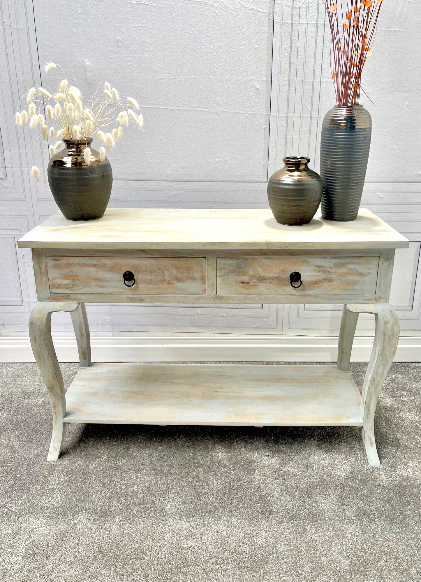 Cottage-chic Style Two Drawer Mango Wood Console Table