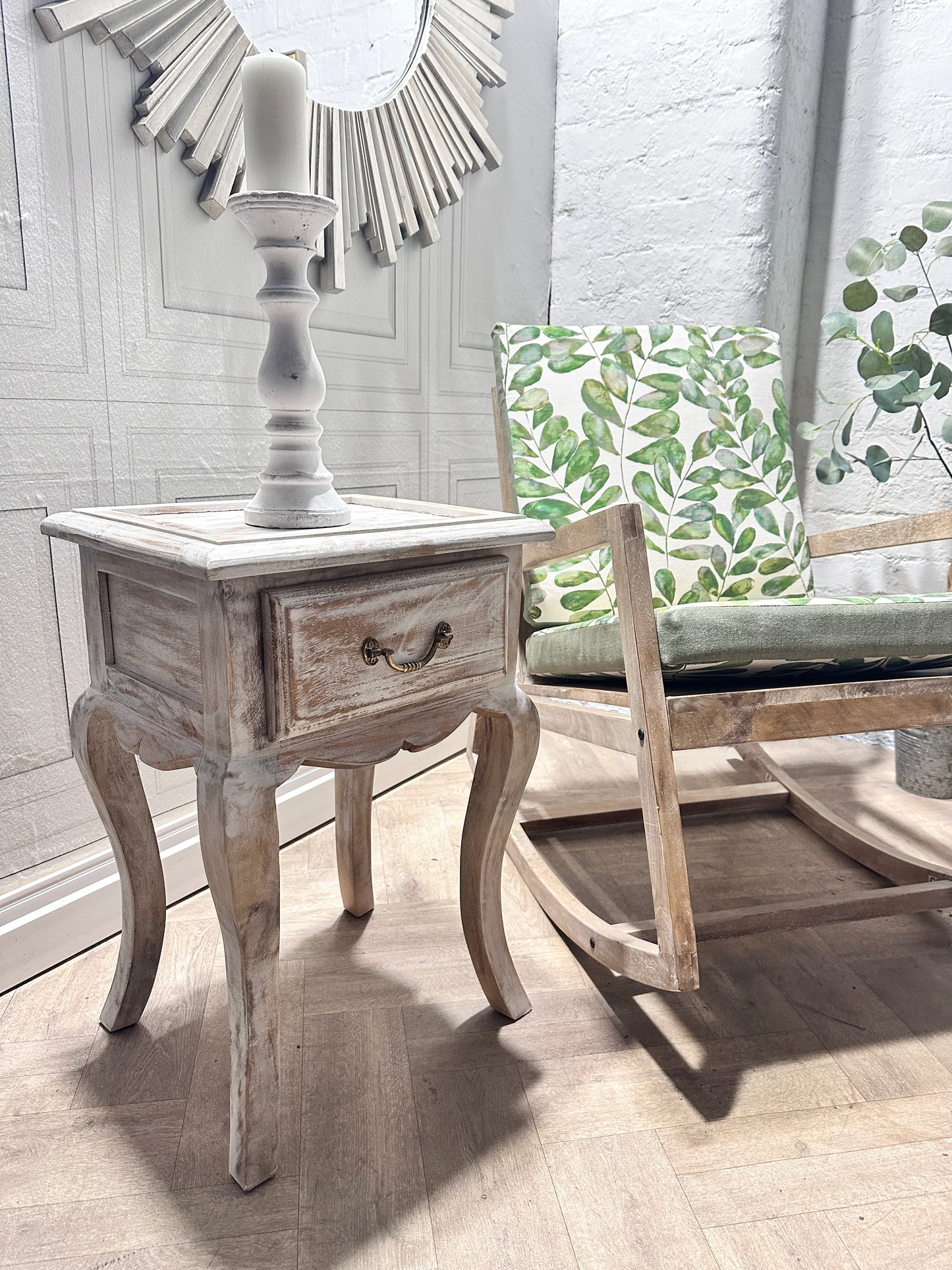 French Shabby Chic White-wash Wooden Side Table