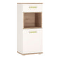 4Kids 1 Door 1 Drawer Narrow Cabinet in Light Oak and white High Gloss (lemon handles)