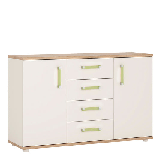 4Kids 2 Door 4 Drawer Sideboard in Light Oak and white High Gloss (lemon handles)