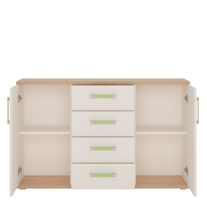 4Kids 2 Door 4 Drawer Sideboard in Light Oak and white High Gloss (lemon handles)