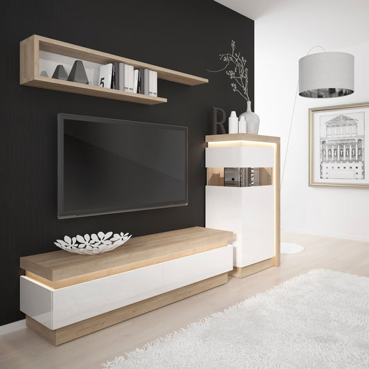 Lyon 2 Drawer TV Cabinet in Riviera Oak/White High Gloss