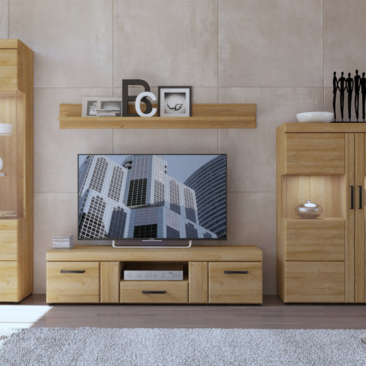 Cortina 2 Door 1 Drawer Wide TV Cabinet in Grandson Oak