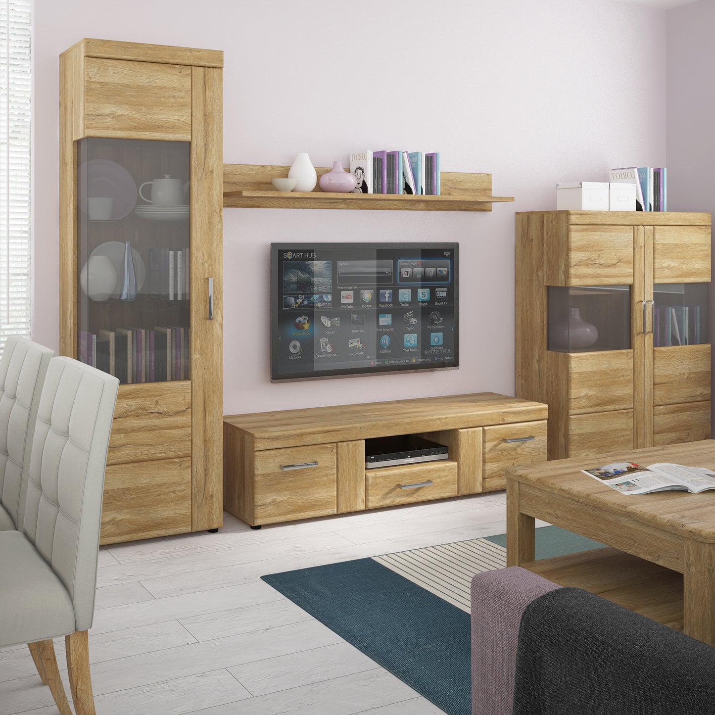 Cortina 2 Door 1 Drawer Wide TV Cabinet in Grandson Oak